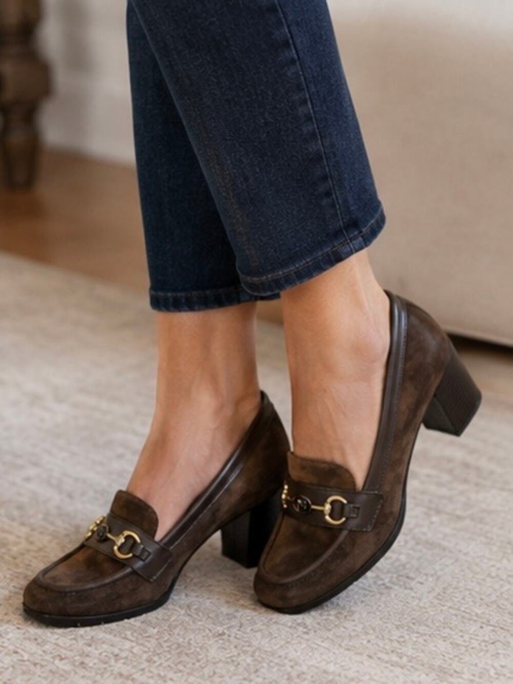 Giani Bernini Patsiee Brown Suede Memory Foam Loafer Pumps Block Heel Size 10